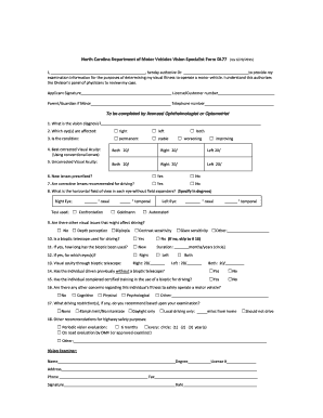 North Carolina DMV Vision Specialist Form