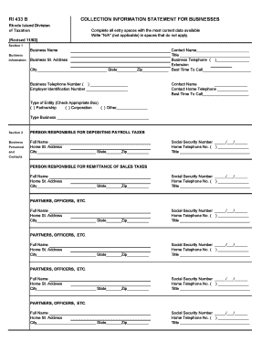 Rhode Island Business Collection Information Statement