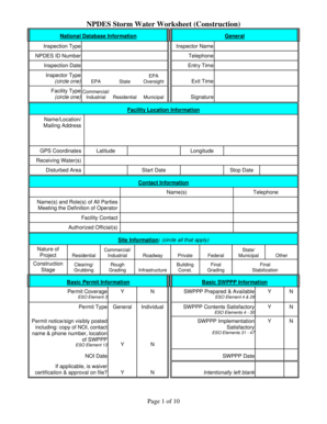 NPDES Storm Water Worksheet (Construction)