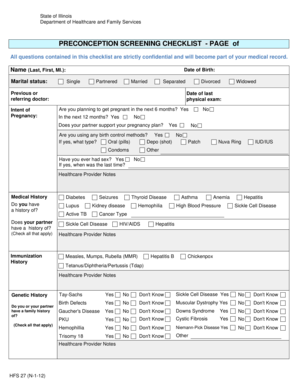 Illinois Preconception Screening Checklist