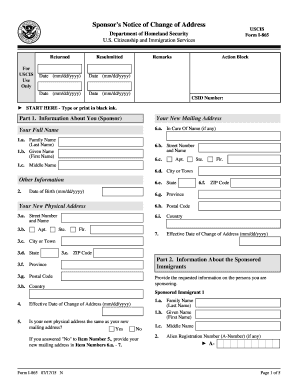 USCIS Form I-865 Sponsor's Notice of Change of Address