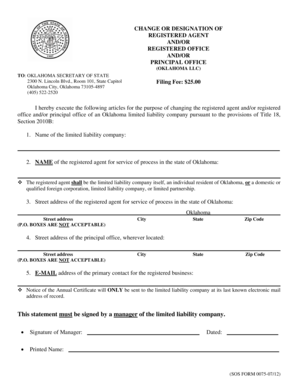 Change or Designation of Registered Agent and Office
