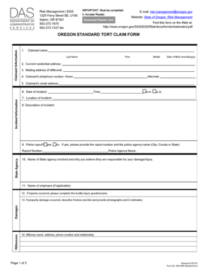 Oregon Standard Tort Claim Form