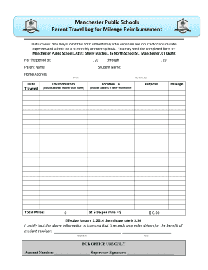 Parent Mileage Reimbursement Form - Manchester Public Schools