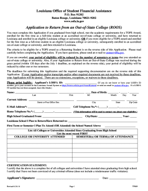 Application to Return from an Out-of-State College (ROOS)