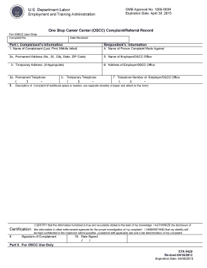 One Stop Career Center Complaint Form