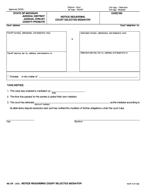 Michigan Court Selected Mediator Notice