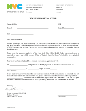 New Admission Exam Notice