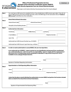 MEIS Security Agreement Form for School Districts