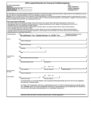 SEPA-Lastschriftmandat zum Einzug der Kraftfahrzeugsteuer