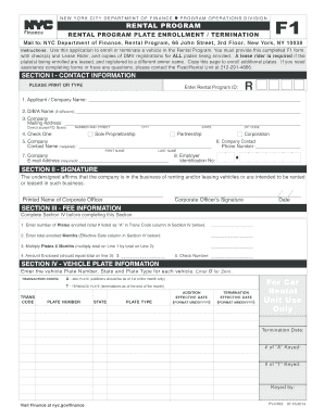 New York City Rental Program Plate Enrollment Form