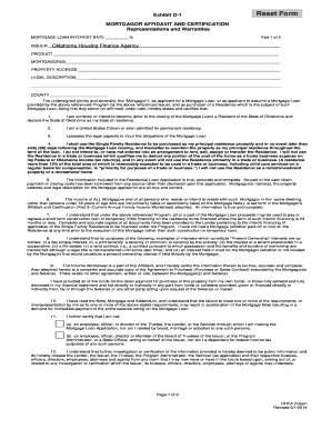 Oklahoma Mortgagor Affidavit and Certification
