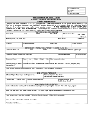 Beaumont Municipal Court Citizen Complaint Form