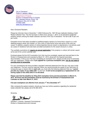 Cleveland Residential Waste Collection Fee Exemption Request Form