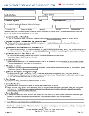 Cardholder Statement of Questioned Item