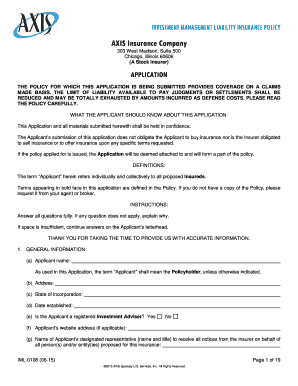 Investment Management Liability Insurance Application