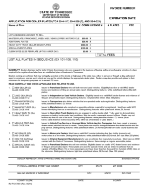 Tennessee Dealer Plates Application