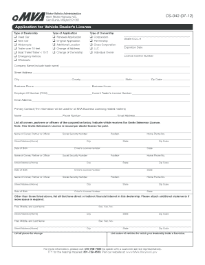 Maryland Vehicle Dealer License Application