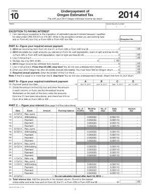 Oregon Form 10 for Underpayment of Estimated Tax