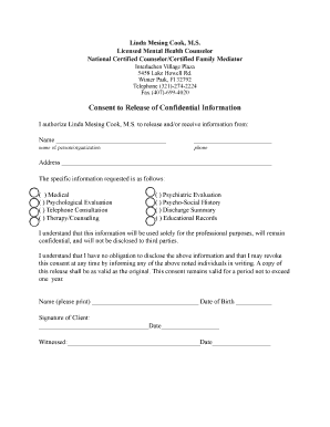 Consent to Release of Confidential Information