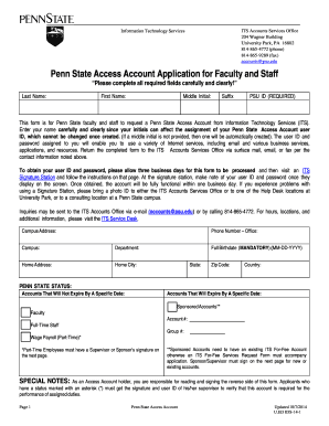 Penn State Access Account Application for Faculty and Staff