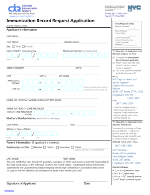 New York City Immunization Record Request Application