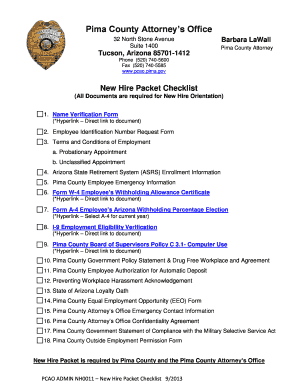 Pima County New Hire Packet Checklist