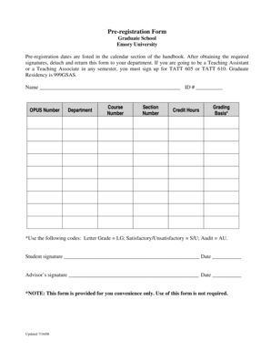 Graduate School Pre-registration Form