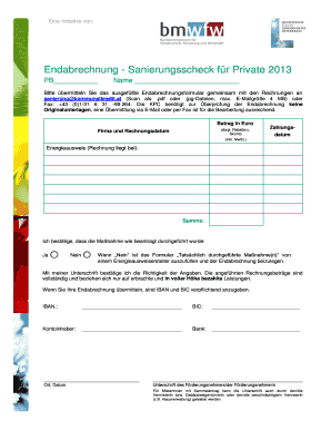 Endabrechnung - Sanierungsscheck für Private 2013