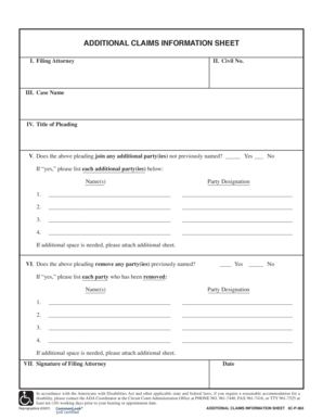 Additional Claims Information Sheet