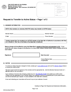 Request to Transfer to Active Status