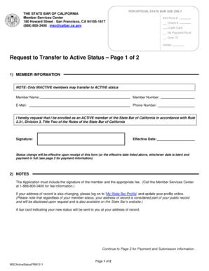 Request to Transfer to Active Status