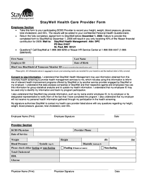 StayWell Health Care Provider Form