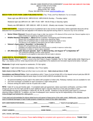 ONLINE CABIN RESERVATION AGREEMENT (PLEASE PRINT...