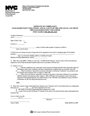 Affidavit of Compliance for Lead-Based Paint Violations