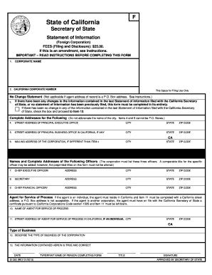 California Statement of Information Form SI-350