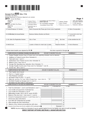 Georgia Form 600 Corporation Tax Return