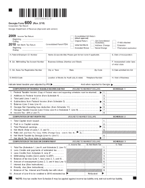Georgia Form 600 Corporation Tax Return