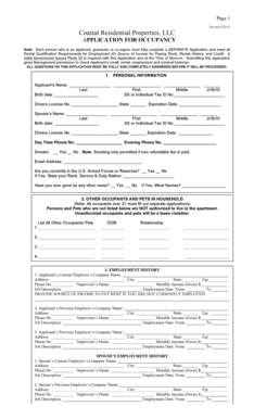 Application for Occupancy