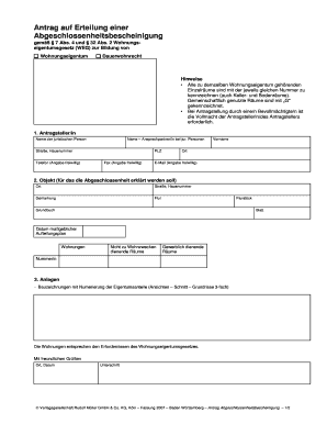 Antrag auf Erteilung einer Abgeschlossenheitsbescheinigung