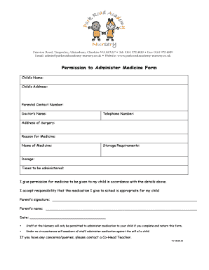 Permission to Administer Medicine Form