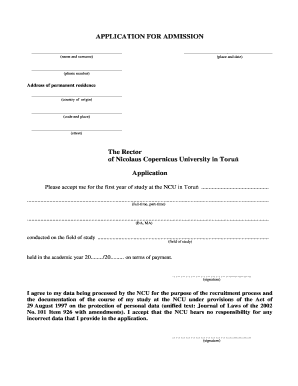 Application for Admission