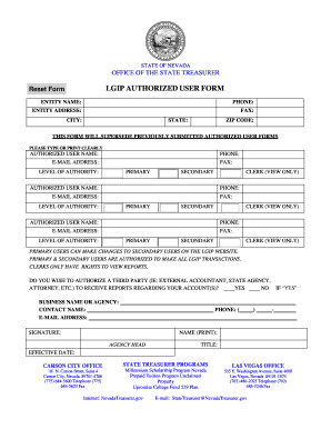 Nevada LGIP Authorized User Form