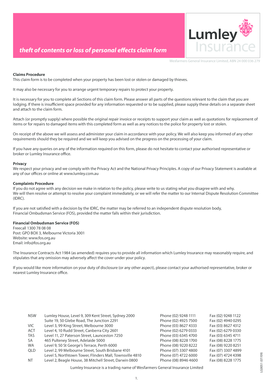 Theft or Loss of Personal Effects Claim Form