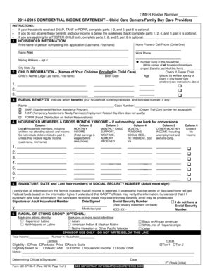 2014-2015 Confidential Income Statement for Child Care Centers