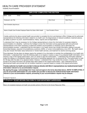 Health Care Provider Statement Disability Accommodation
