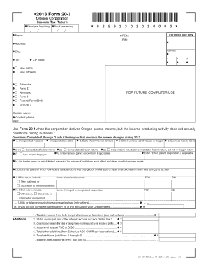 Oregon Corporation Income Tax Return Form 20-I