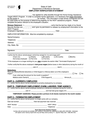 Utah Employer Verification Statement