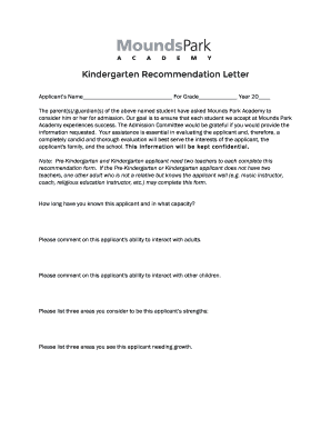 Kindergarten Recommendation Letter