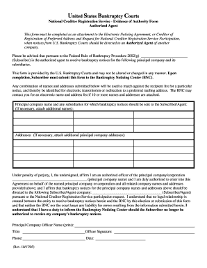 US Bankruptcy Court Evidence of Authority Form